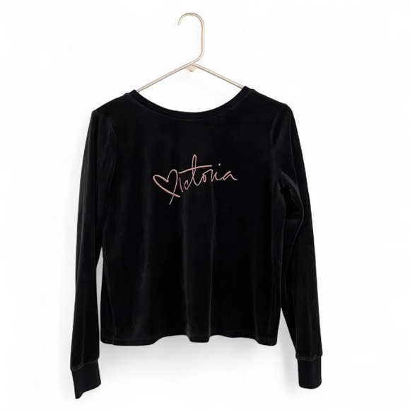 Victoria's Secret Open Back Long Sleeves Black Velour Sweatshirt Women's Size XS - Picture 2 of 9